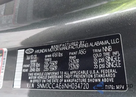 2022 Hyundai Tucson Sel z USA, uszkodzony, nr VIN 5NMJCCAE6NH034720